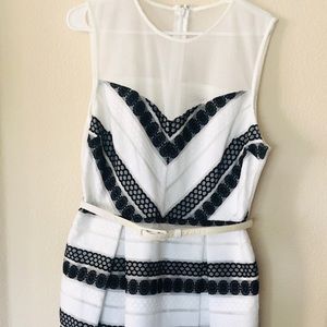 Eva Mendes belted black/white dress sz 14